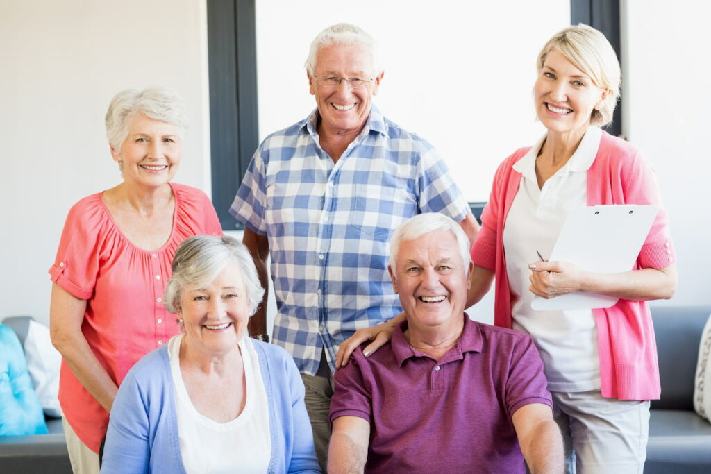 Dominion of Crossville | Happy seniors with caretaker